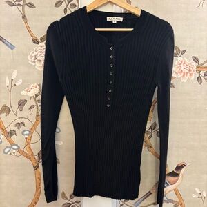 Alex Mill Wool Silk Henley, black, ribbed, Medium